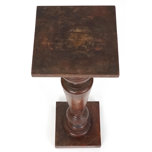 1031 - Early 20th century turned walnut pedestal, H- 125cm W-25cm