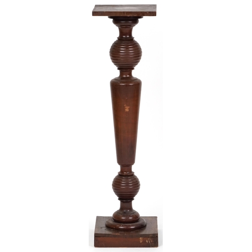 1031 - Early 20th century turned walnut pedestal, H- 125cm W-25cm