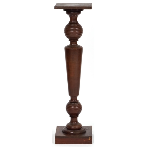 1031 - Early 20th century turned walnut pedestal, H- 125cm W-25cm