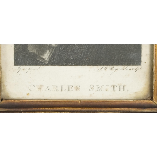 3441 - Victorian three-quarter length engraving of Charles Smith holding a scroll, label verso, within a gi... 