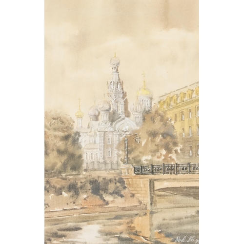 3439 - St. Petersburg Cathedral, late 20th century Russian school watercolour on paper, indistinctly signed... 