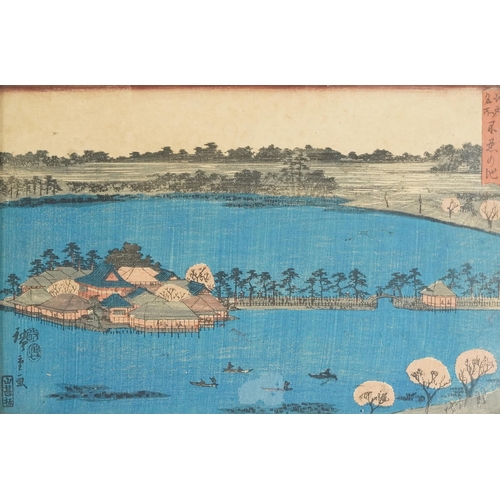 390A - Pair of Japanese woodblock prints, late 19th century, hand coloured and bearing signatures, framed a... 