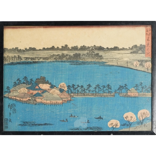 390A - Pair of Japanese woodblock prints, late 19th century, hand coloured and bearing signatures, framed a... 