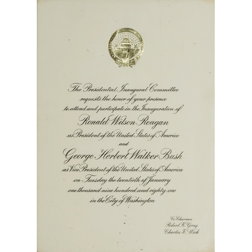 2477 - Framed invitation to the presidential inauguration of Ronald Reagan, 29cm x 21cm