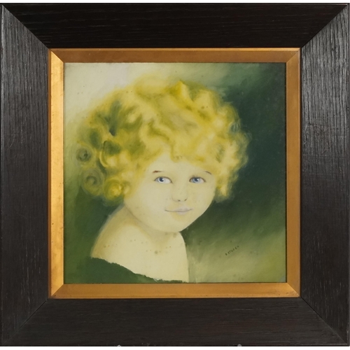 3633 - B. Storer - Portrait of a child, 20th century British school oil on canvas within a deep section oak... 