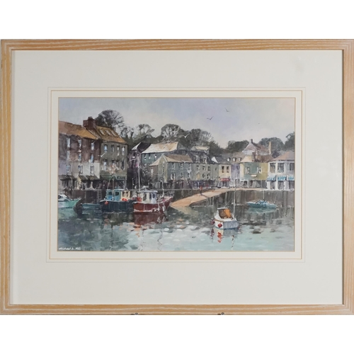 3642 - Michael D. Hill - Harbour scene, 20th century British school gouache on paper, framed and glazed, 28... 