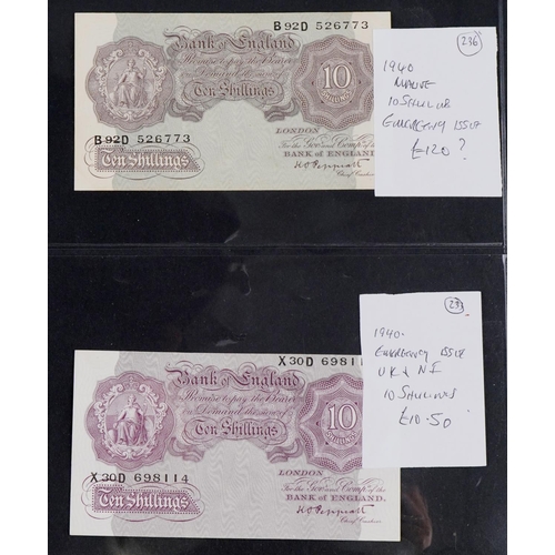 2233 - Vintage British banknotes consisting of nine brown ten shilling notes from the 1940s, three mauve em... 