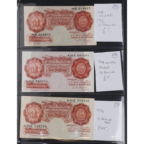 2233 - Vintage British banknotes consisting of nine brown ten shilling notes from the 1940s, three mauve em... 