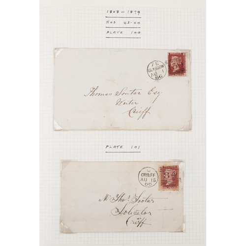 2258 - Blue stamps album containing Penny Reds on cover with various plate numbers, two Two Penny Blues on ... 