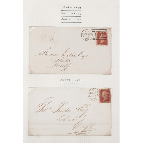 2258 - Blue stamps album containing Penny Reds on cover with various plate numbers, two Two Penny Blues on ... 