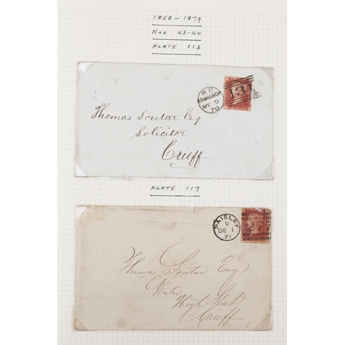 2258 - Blue stamps album containing Penny Reds on cover with various plate numbers, two Two Penny Blues on ... 