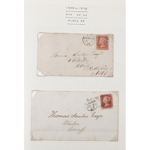 2258 - Blue stamps album containing Penny Reds on cover with various plate numbers, two Two Penny Blues on ... 