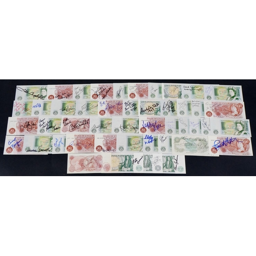 2226 - Collection of Bank of England one pound and ten shilling banknotes, each signed by popular singers, ... 