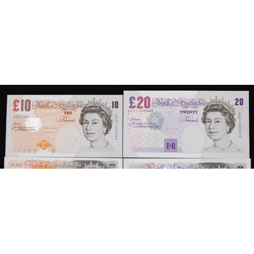 2228 - Uncirculated set of British banknotes comprising five pounds, ten pounds, twenty pounds and fifty po... 