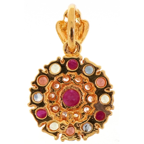 3315 - Silver gilt multi gem pendant set with semi precious stones including rubies, topaz and peridot, 2.5... 