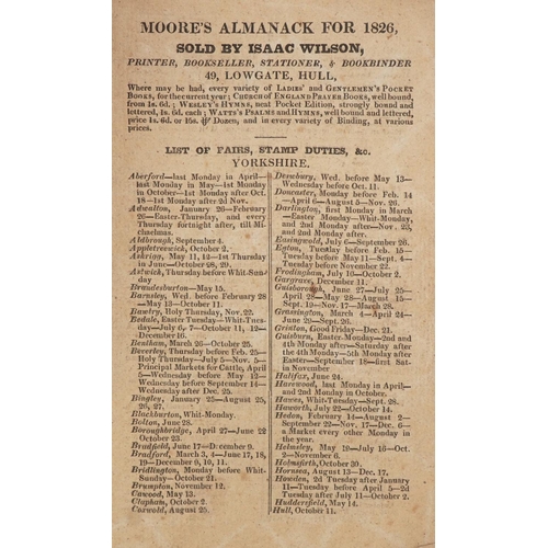 2321 - Old Moore's Almanac for 1826 by Francis Moore, Physician, sold by Isaac Watson, paperbound book