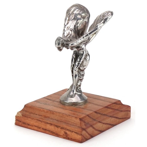 2459 - Rolls Royce Motors Limited cast metal Spirit of Ecstasy mounted on a later square wooden base, overa... 