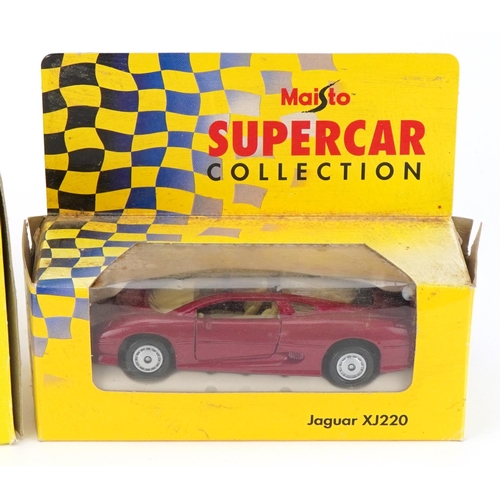 2017 - Three Maisto diecast model cars, a 1:24 scale Jaguar XJ 220, Supercar Collection MG RV8 and a Jaguar... 