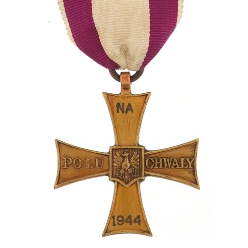 2576 - Polish military interest decorative World War II Valor Cross with ribbon