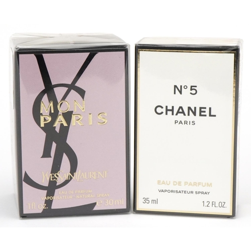 1443 - Two as new bottles of perfume - 30ml Yves Saint Laurent Mon Paris and 35ml Chanel No. 5