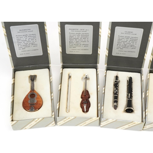 415 - Six miniature Italian sterling silver musical instruments by Sacchetti, the largest 10cm in length