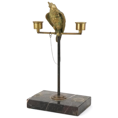 284 - 19th century French gilt bronze parrot candlestick, circa 1880, after a similar example by Duclaux, ... 