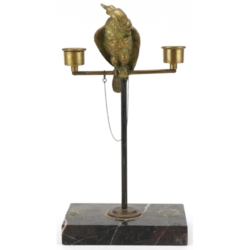 284 - 19th century French gilt bronze parrot candlestick, circa 1880, after a similar example by Duclaux, ... 