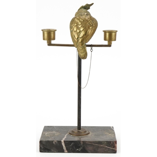 284 - 19th century French gilt bronze parrot candlestick, circa 1880, after a similar example by Duclaux, ... 