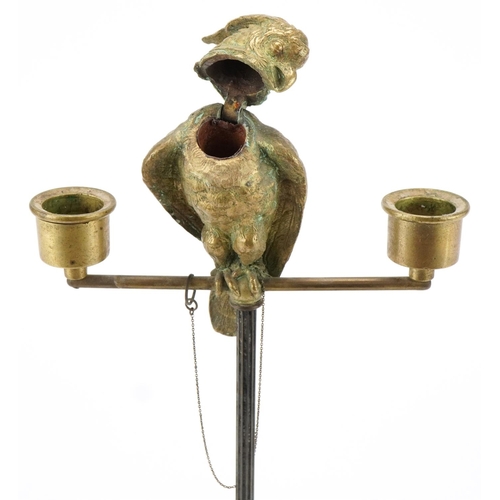 284 - 19th century French gilt bronze parrot candlestick, circa 1880, after a similar example by Duclaux, ... 