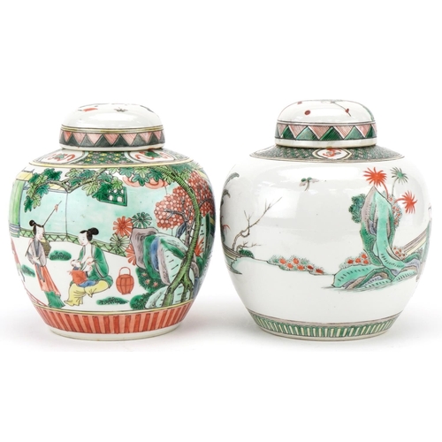 99 - Two Chinese porcelain ginger jars and covers, 20th century, each decorated with figures within lands... 