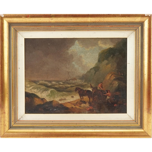 3646 - After George Morland - The Wreckers, 18th century British school oil on board within a gilt frame, 1... 