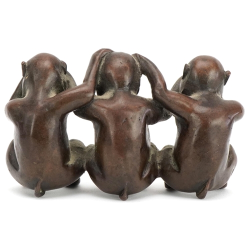 364 - Chinese brown patinated bronze figure group of the Three Wise Monkeys, 20th century, 5.5cm high x 10... 