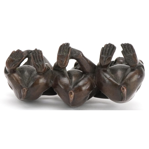 364 - Chinese brown patinated bronze figure group of the Three Wise Monkeys, 20th century, 5.5cm high x 10... 