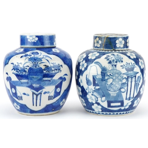 50 - Two Chinese blue and white ginger jars and covers, Kangxi period, 20cm high