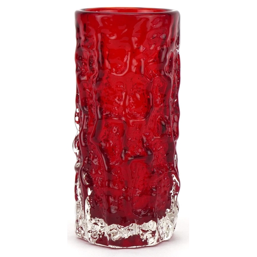 22 - Geoffrey Baxter for Whitefriars bark textured red glass vase, 15cm high