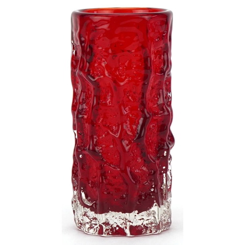 22 - Geoffrey Baxter for Whitefriars bark textured red glass vase, 15cm high