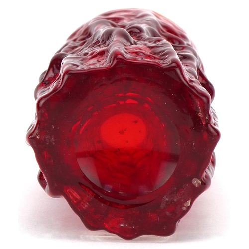 22 - Geoffrey Baxter for Whitefriars bark textured red glass vase, 15cm high