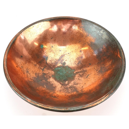 60 - Mid to late 20th century Arts & Crafts style copper and brass circular footed bowl, possibly by Sam ... 