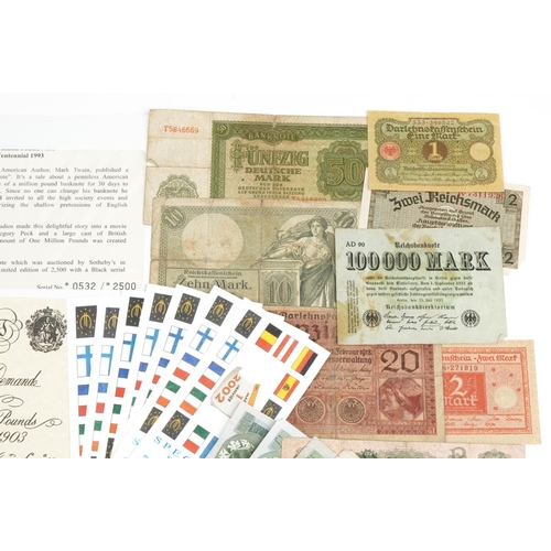 2249 - Quantity of world bank notes to include early 20th century German banknotes to include a 1923 fifty ... 