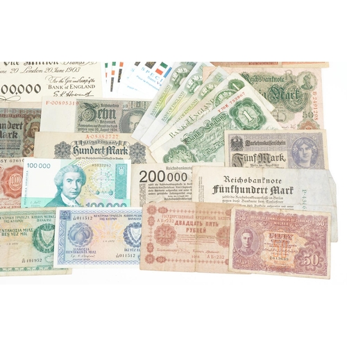 2249 - Quantity of world bank notes to include early 20th century German banknotes to include a 1923 fifty ... 