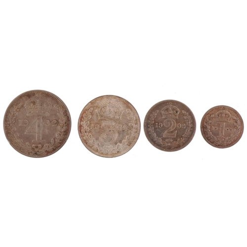 2083 - Edward VII 1902 cased Maundy set consisting of penny, two pence, three pence and four pence