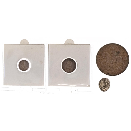 2147 - British silver coins to include a Commonwealth silver hammered half groat, Oliver Cromwell, part 189... 