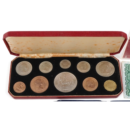 2181 - coin sets comprising 1967 British proof set, Britains first decimal coins in sleeves, cased 1953 Que... 