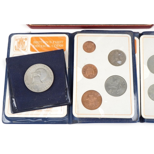 2181 - coin sets comprising 1967 British proof set, Britains first decimal coins in sleeves, cased 1953 Que... 