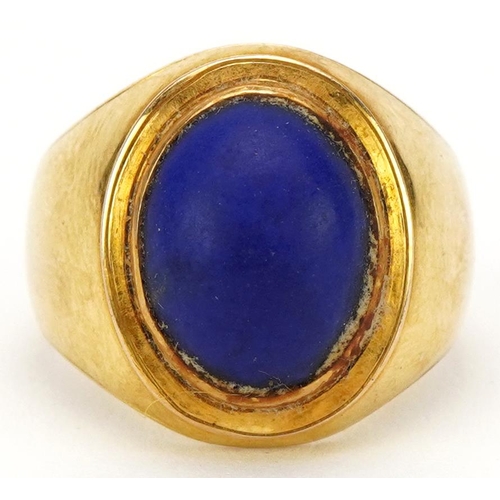 3185 - 14ct gold cabochon lapis lazuli ring, size M, 7.0g