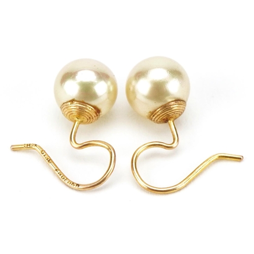 3083 - Pair of 9ct gold Ciro pearl earrings, 7.5mm in diameter, total 1.9g