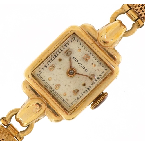 3098 - Movado, ladies 9ct gold manual wind wristwatch with 9ct gold strap, the case 14mm wide, total weight... 