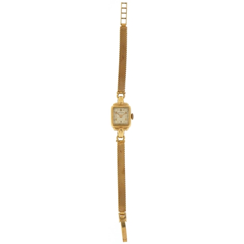 3098 - Movado, ladies 9ct gold manual wind wristwatch with 9ct gold strap, the case 14mm wide, total weight... 