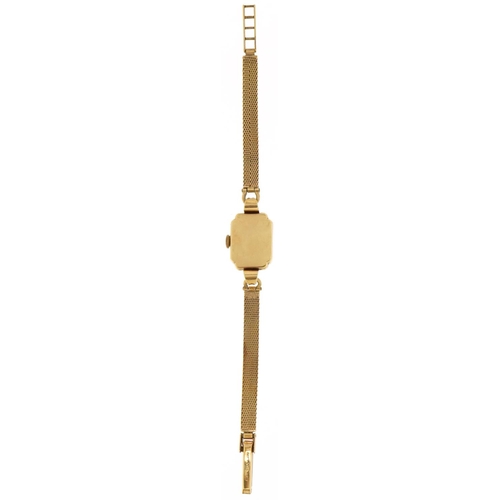 3098 - Movado, ladies 9ct gold manual wind wristwatch with 9ct gold strap, the case 14mm wide, total weight... 