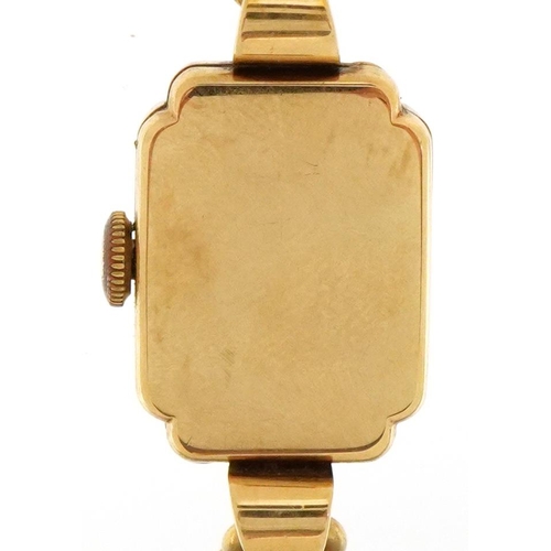 3098 - Movado, ladies 9ct gold manual wind wristwatch with 9ct gold strap, the case 14mm wide, total weight... 